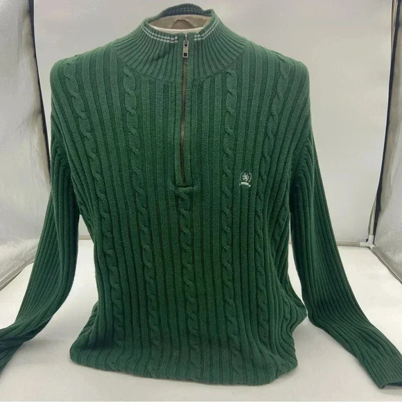 Tommy Hilfiger Mens Crest XL 1/4 Zip Cable Knit Sweater Cotton Hunter Green - Picture 3 of 9